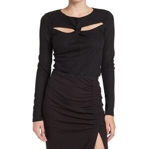 ASTR The Label Women Black Rib Knit Casual Twist Cutout Thong Bodysuit Size S